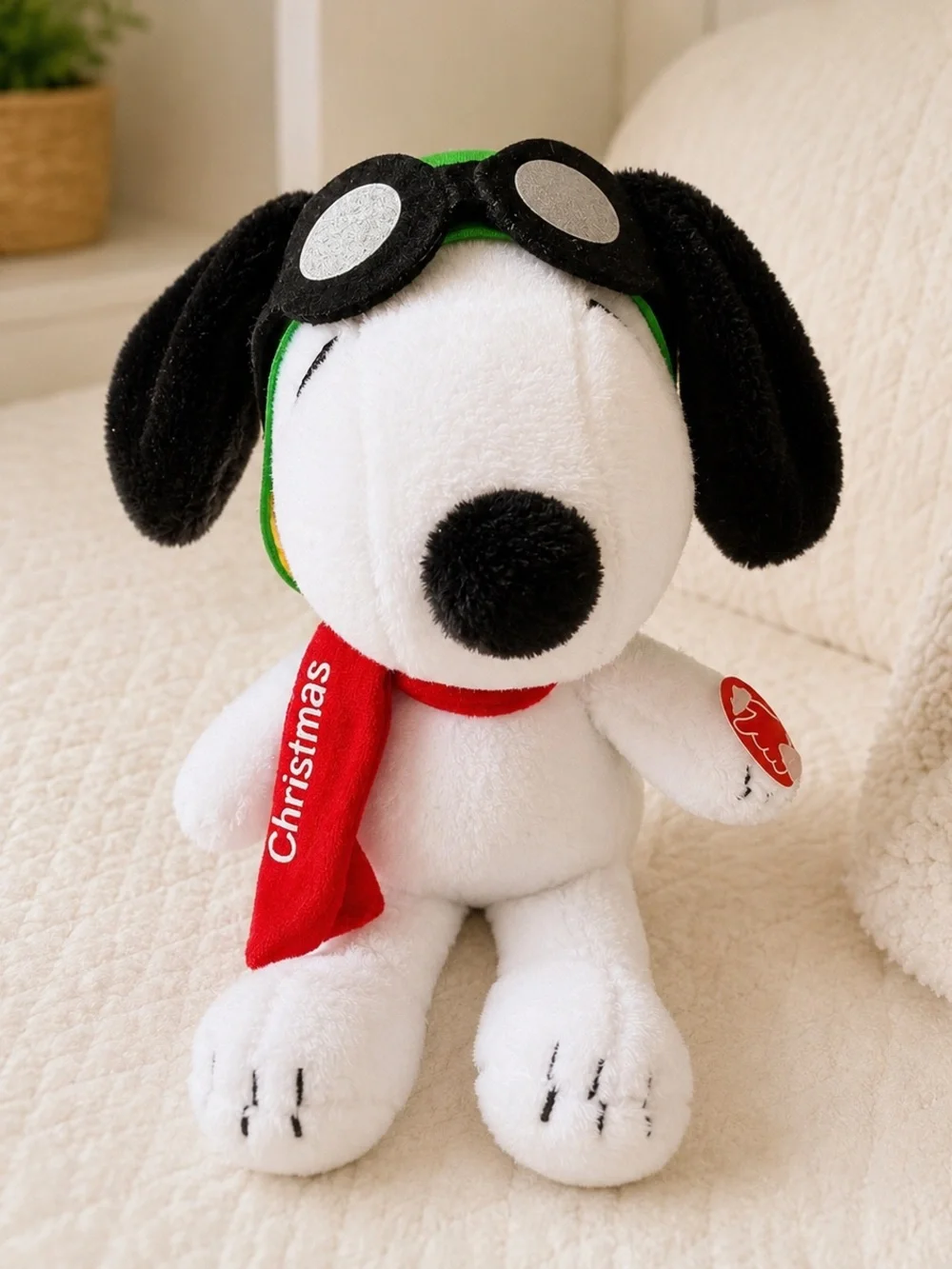 Peanuts Snoopy Pilot Plush Dog Toy - White with Black Ears and Red Scarf